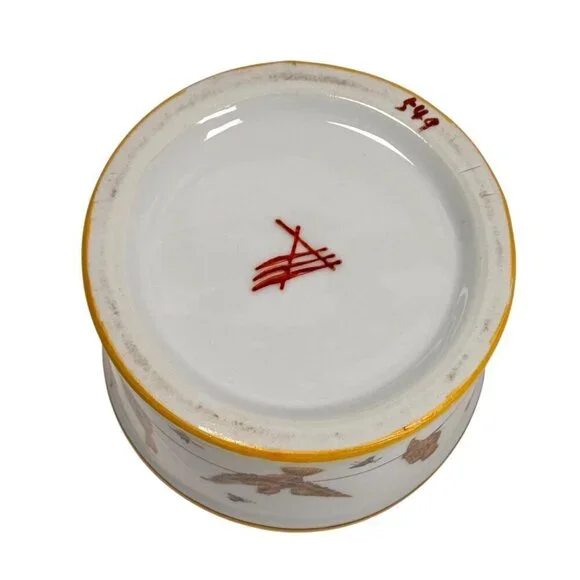 VTG Ceramic Hand Painted Lidded Jar Set Dish Asiatides Mark Chinese Birds 2PCs - Picture 7 of 15